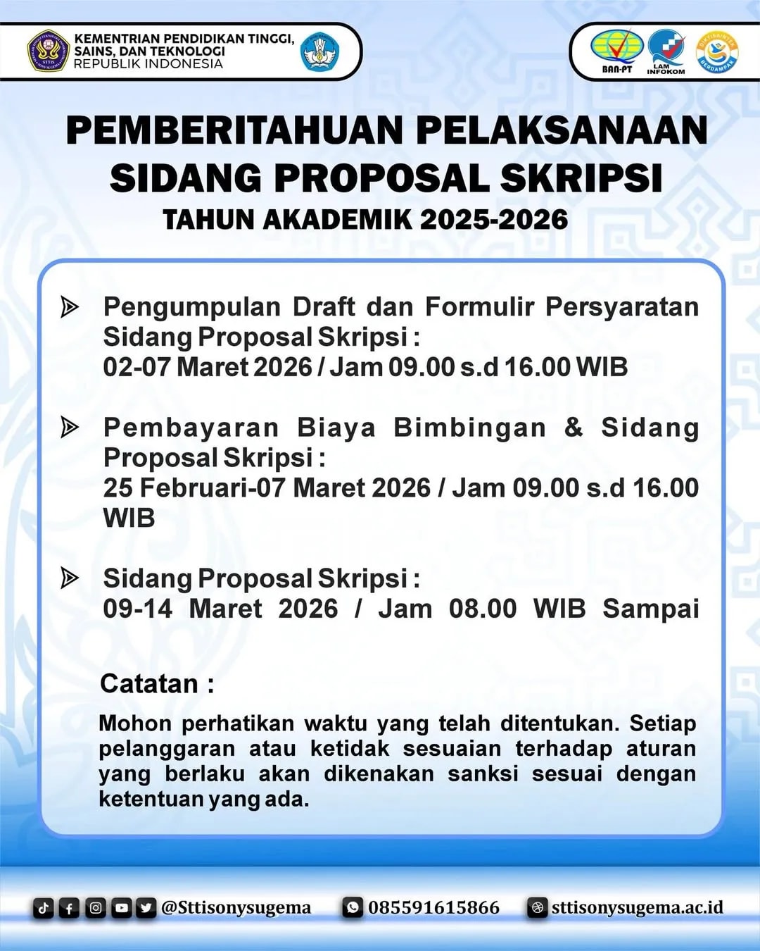 Pemberitahuan Pelaksanaan Sidang Proposal Skripsi Tahun Akademik 2025-2026